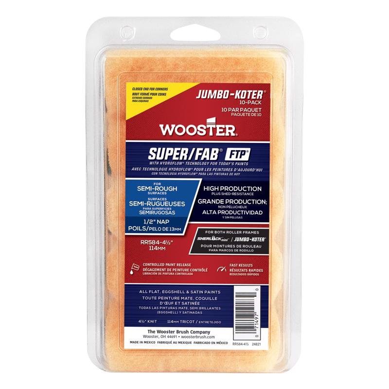 Wooster Super/FAB Fabric 4.5 in. W X 1/2 in. Jumbo Paint Roller Cover 10 pk, Pack of 4