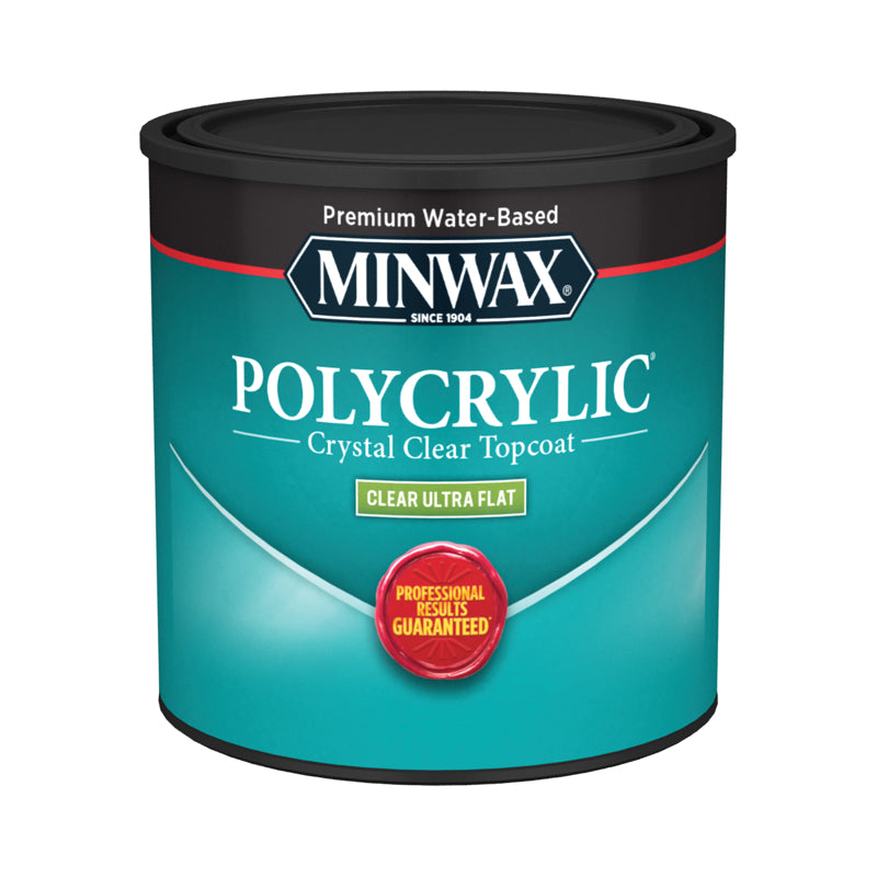 Minwax Polycrylic Ultra Flat Crystal Clear Water-Based Polycrylic Protective Finish 0.5 pt, Pack of 4