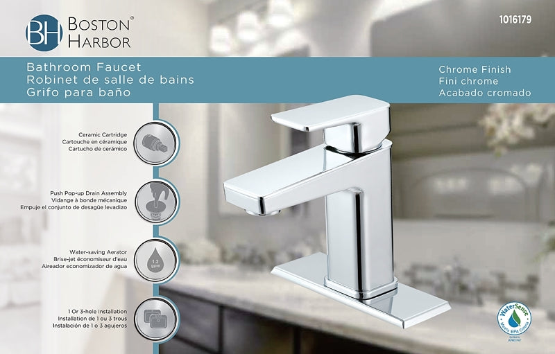 Boston Harbor FS6A0215CP Lavatory Faucet, 1.2 gpm, 1-Faucet Handle, 1, 3-Faucet Hole, Metal/Plastic, Chrome Plated