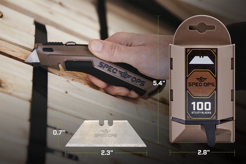 Spec Ops SPEC-K1-BLADE100 Utility Knife Blade, 2.3 in L, HCS, Precision-Honed, Hardened Edge