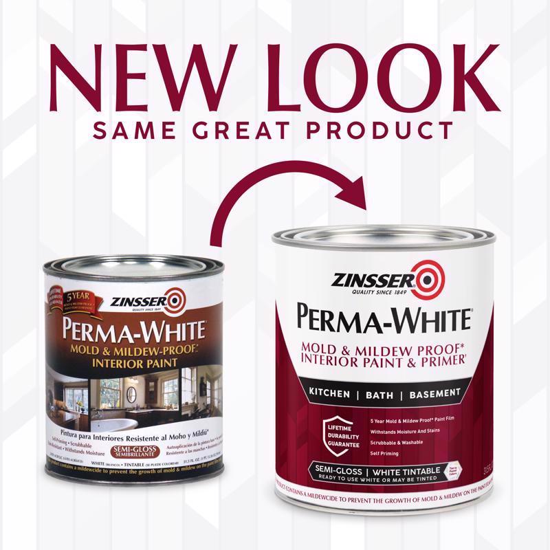 Zinsser Perma-White Semi-Gloss White Water-Based Mold and Mildew-Proof Paint Interior 1 qt