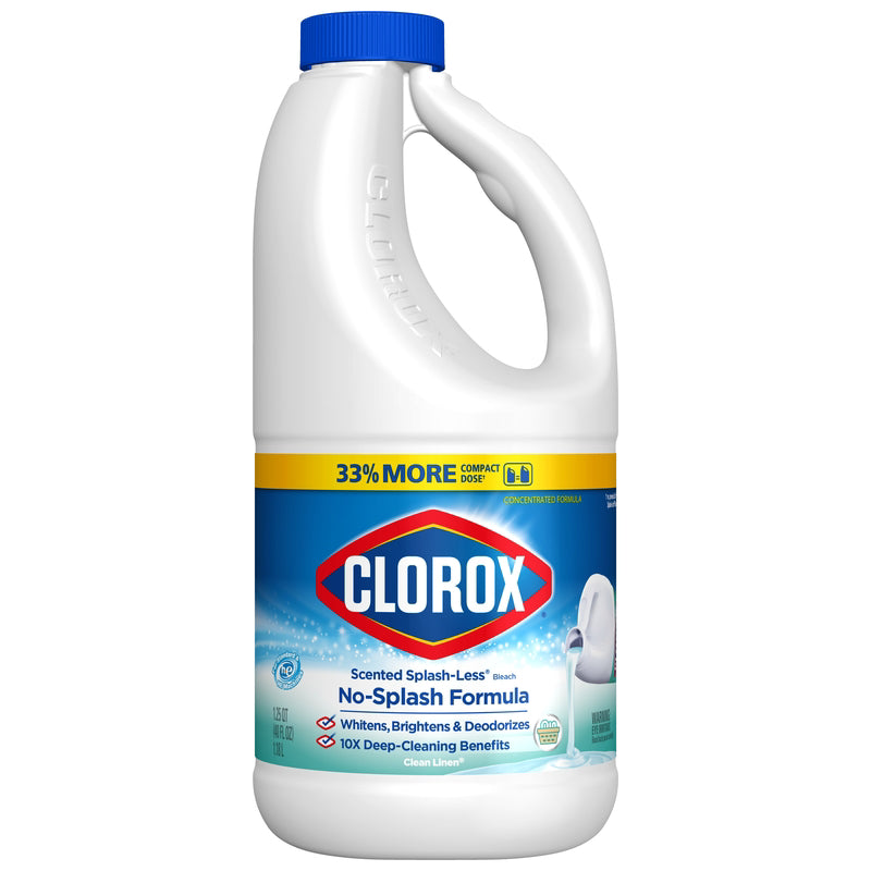 Clorox Splash-Less Clean Linen Scent Bleach 40 oz, Pack of 6