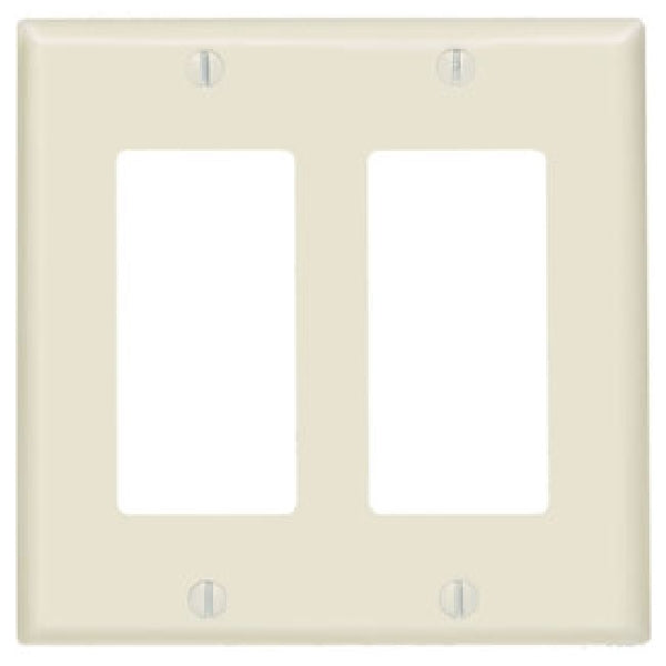 Leviton 80409-T Wallplate, 4-1/2 in L, 4.56 in W, 2-Gang, Thermoset Plastic, Light Almond, Smooth