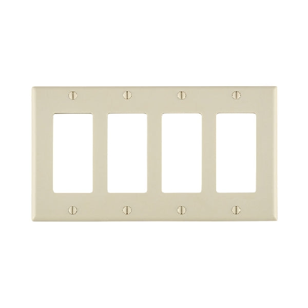 Leviton 80412-T Wallplate, 4-1/2 in L, 8.18 in W, 4-Gang, Thermoset Plastic, Light Almond, Smooth