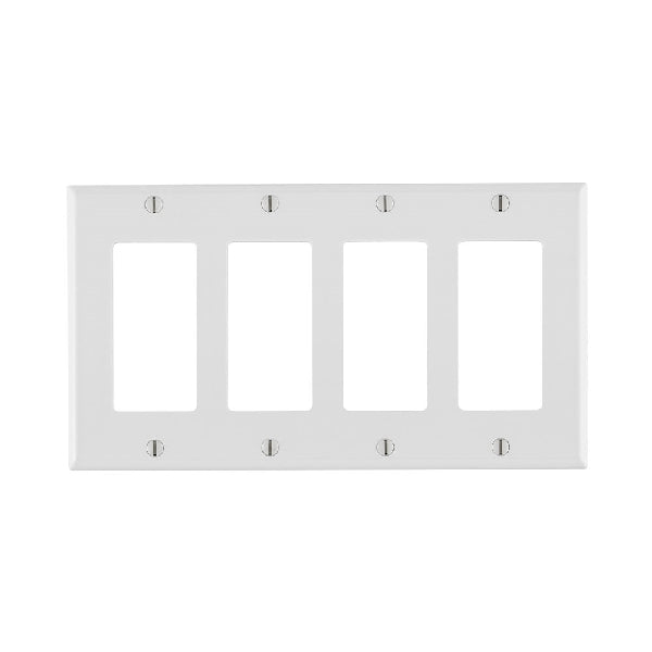 Leviton 80412-W Wallplate, 4-1/2 in L, 8.18 in W, 4-Gang, Thermoset Plastic, White, Smooth
