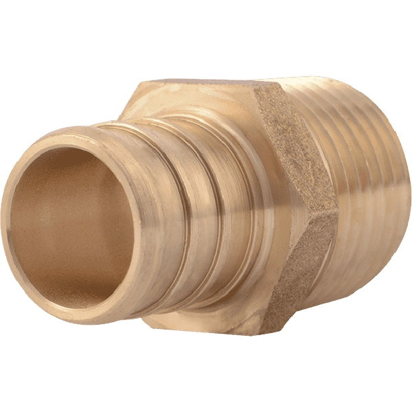 SharkBite UC138LFA Pipe Connector, 3/4 x 1/2 in, Barb x MNPT, PEX-B, Brass, 160 psi Pressure