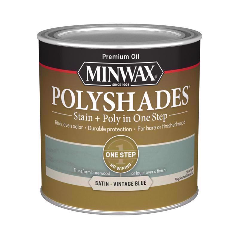 Minwax Polyshades Semi-Transparent Satin Vintage Blue Oil-Based Stain/Polyurethane Finish 1/2 pt, Pack of 4