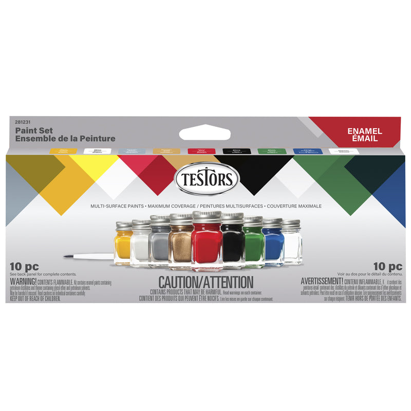 Testors Assorted Solvent-Based Enamel Paint Exterior and Interior 0.25 oz, Pack of 6