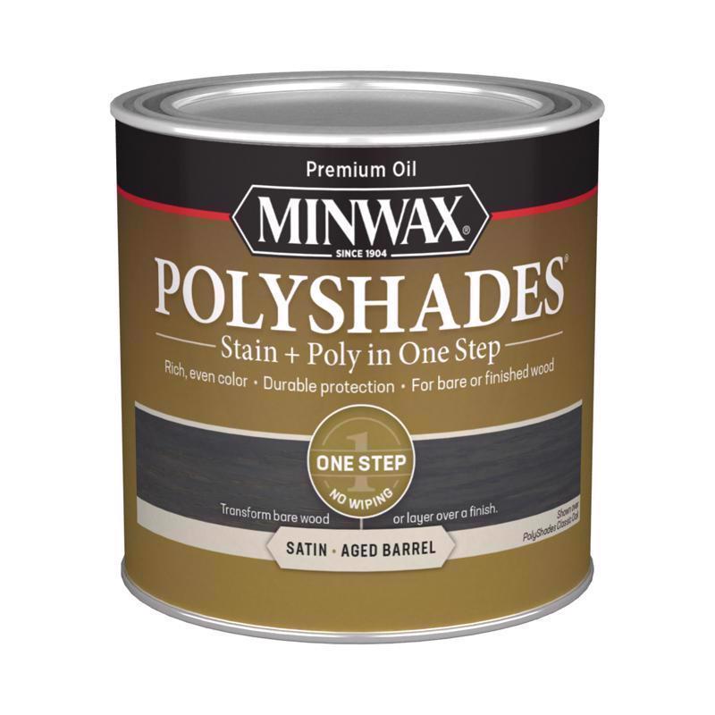 Minwax PolyShades Semi-Transparent Satin Aged Barrel Stain/Polyurethane Finish 1/2 pt, Pack of 4