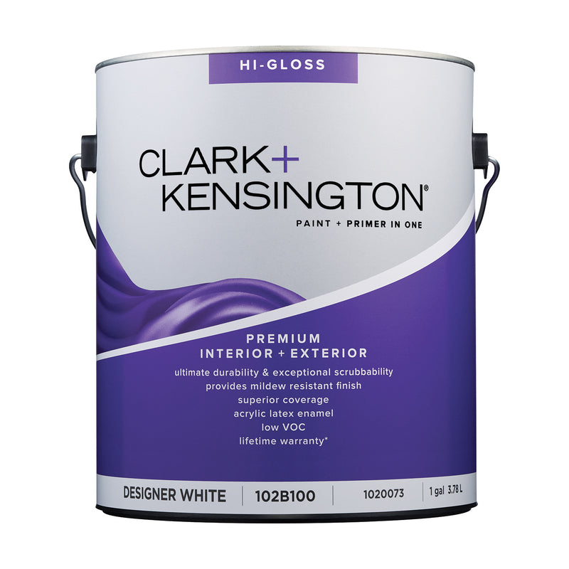 Clark+Kensington High-Gloss Designer White Premium Paint Exterior and Interior 1 gal, Pack of 4