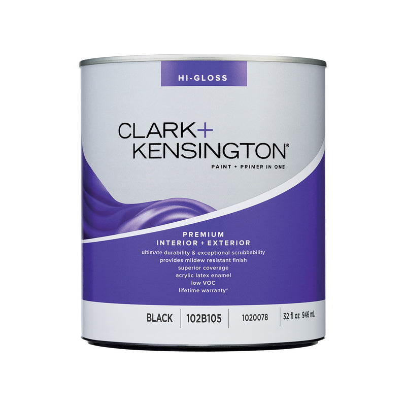 Clark+Kensington High-Gloss Black Premium Paint Exterior and Interior 1 qt, Pack of 4