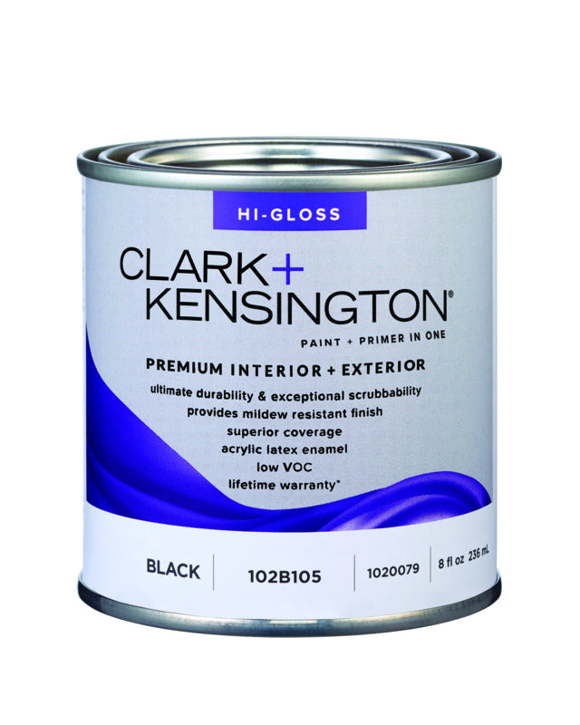 Clark+Kensington High-Gloss Black Premium Paint Exterior and Interior 1/2 pt, Pack of 6
