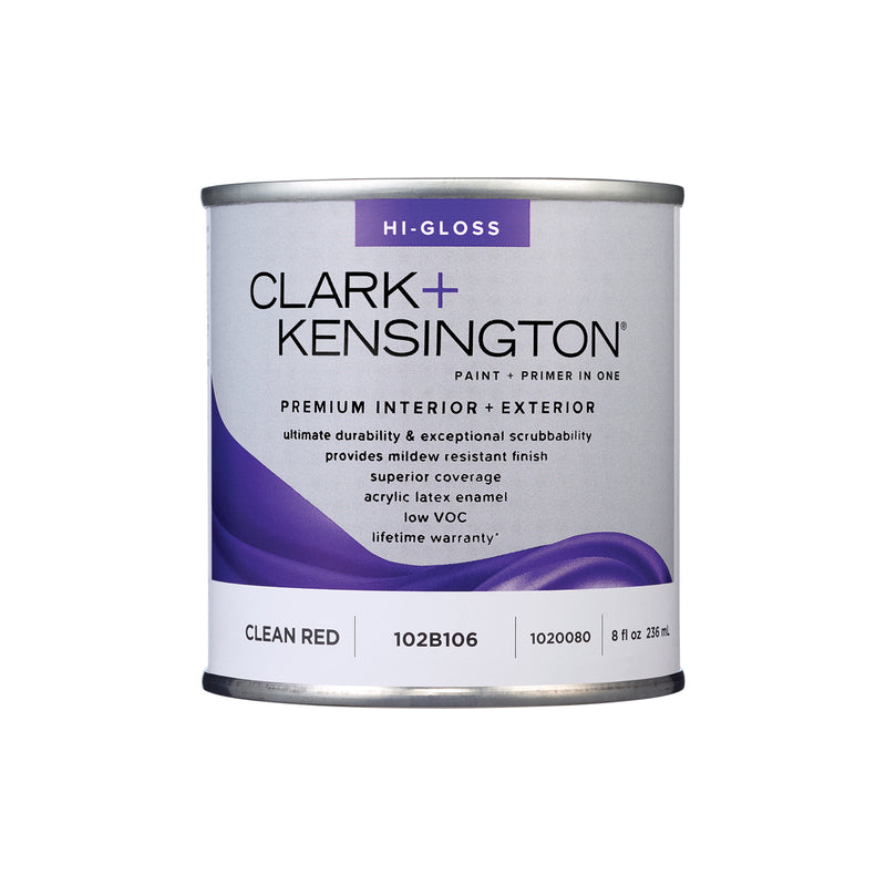 Clark+Kensington High-Gloss Clean Red Premium Paint Exterior and Interior 1/2 pt, Pack of 6