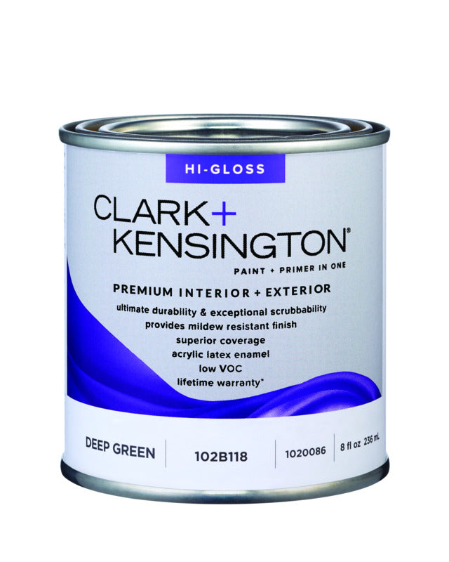 Clark+Kensington High-Gloss Deep Green Premium Paint Exterior and Interior 1/2 pt, Pack of 6