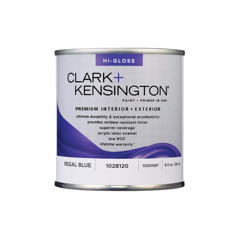 Clark+Kensington High-Gloss Regal Blue Premium Paint Exterior and Interior 1/2 pt, Pack of 6