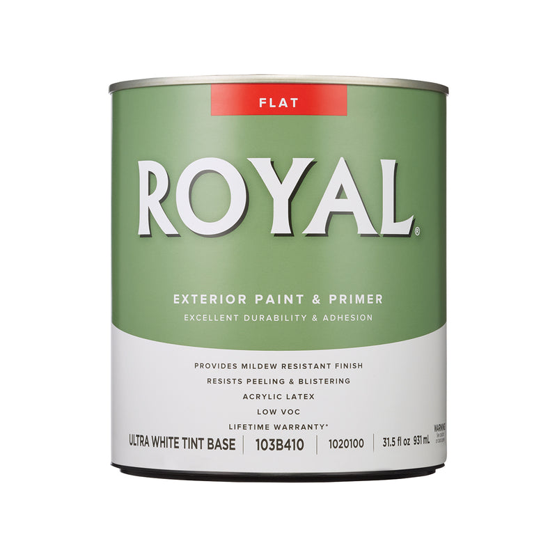 Royal Flat Tint Base Ultra White Base Paint Exterior 1 qt, Pack of 4