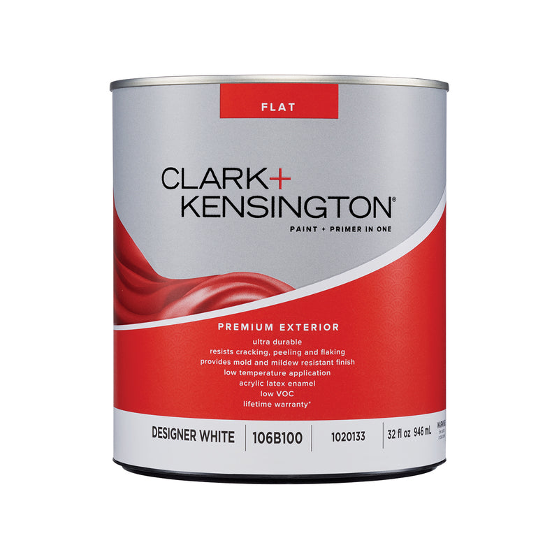 Clark+Kensington Flat Designer White House & Trim Paint & Primer Exterior 1 qt, Pack of 4