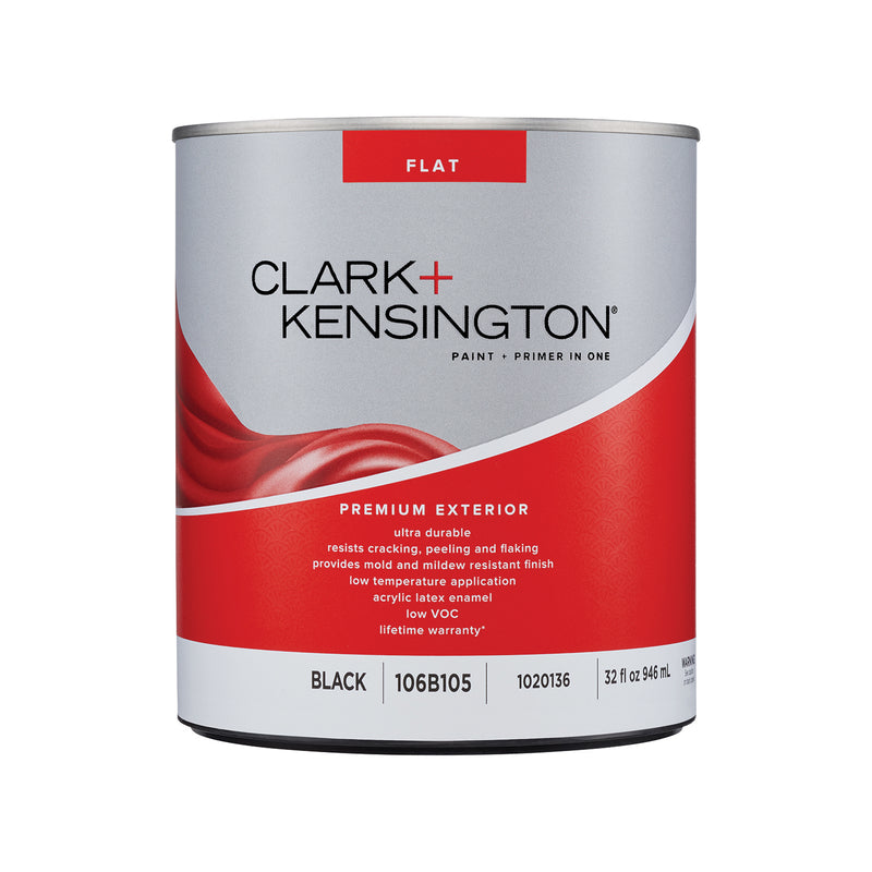 Clark+Kensington Flat Black House & Trim Paint & Primer Exterior 1 qt, Pack of 4