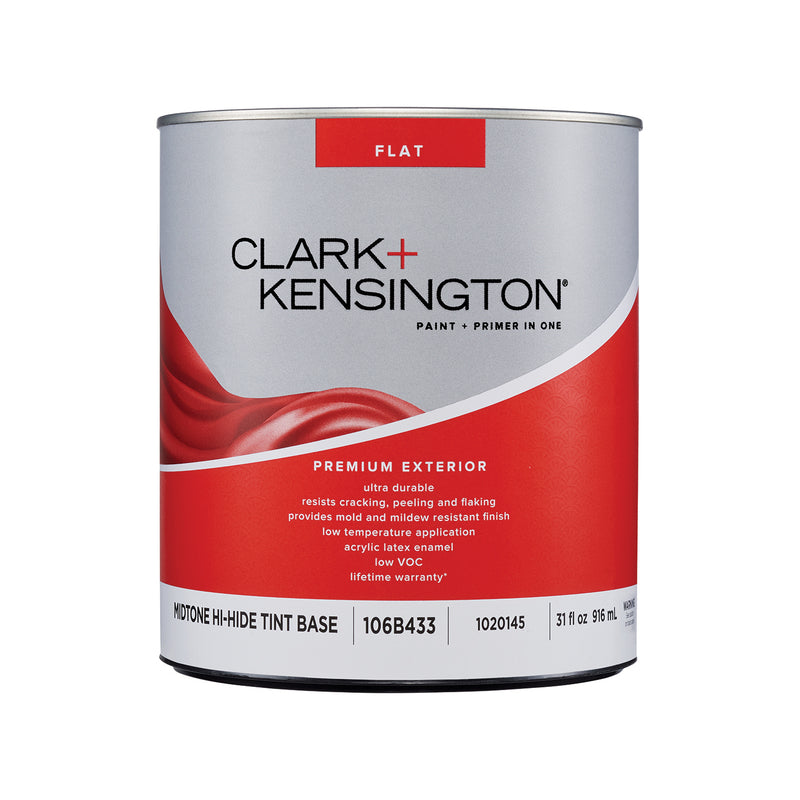 Clark+Kensington Flat Tint Base Mid-Tone Base Exterior Paint and Primer Exterior 1 qt, Pack of 4