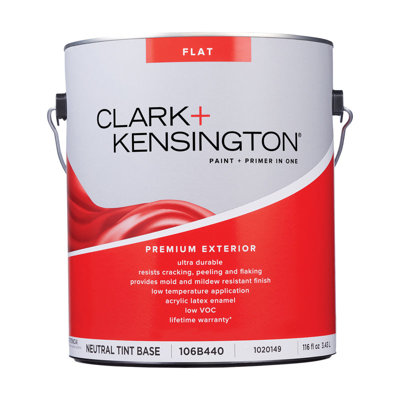 Clark+Kensington Flat Tint Base Neutral Base Exterior Paint and Primer Exterior 1 gal, Pack of 4