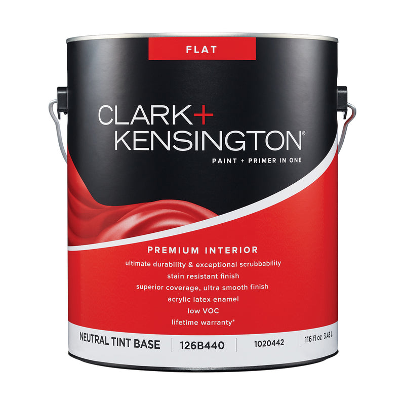 Clark+Kensington Flat Tint Base Neutral Base Paint + Primer Interior 1 gal, Pack of 4