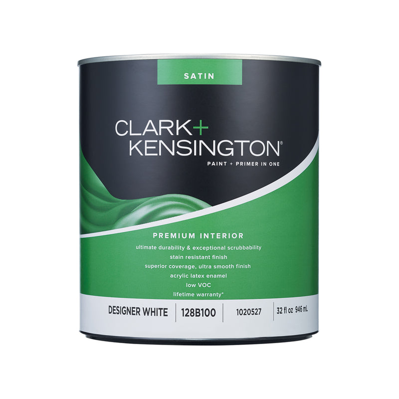 Clark+Kensington Satin Designer White Paint + Primer Interior 1 qt, Pack of 4