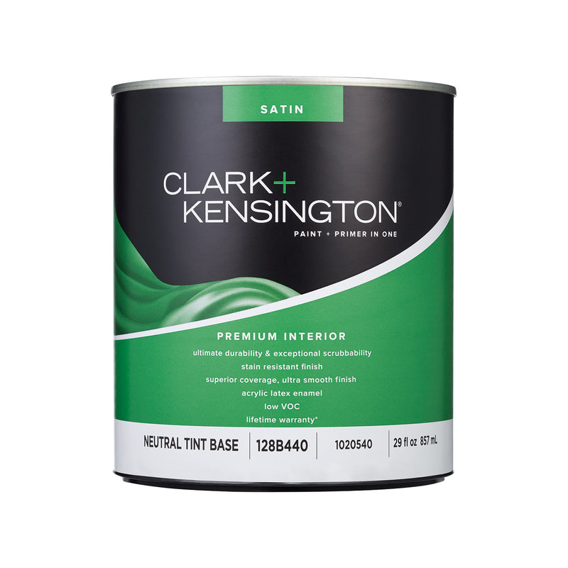 Clark+Kensington Satin Tint Base Neutral Base Paint + Primer Interior 1 qt, Pack of 4