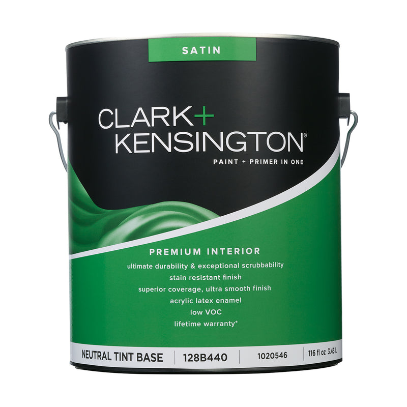Clark+Kensington Satin Tint Base Neutral Base Paint + Primer Interior 1 gal, Pack of 4