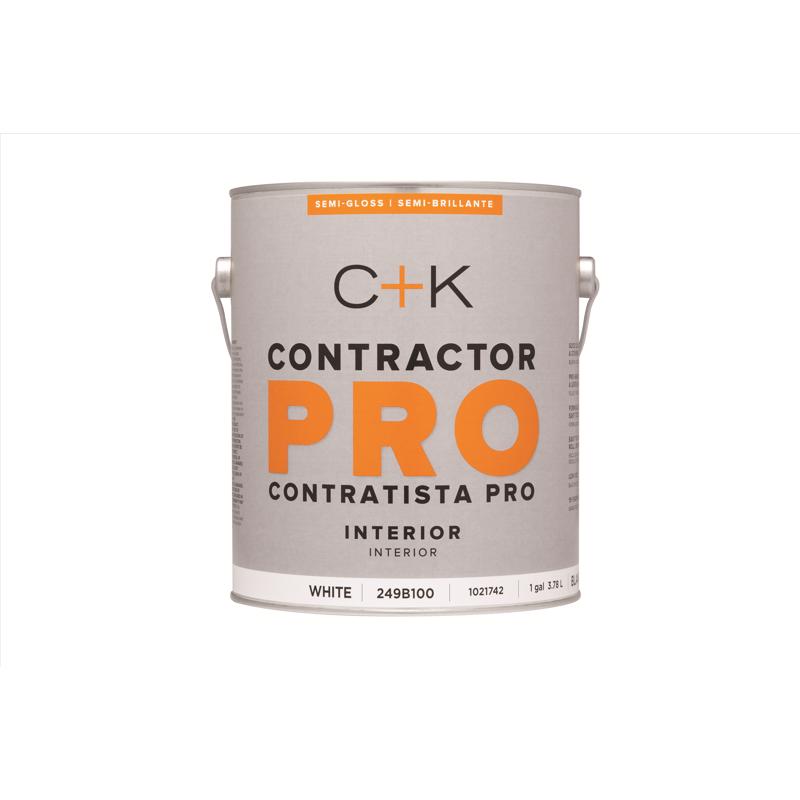 C+K Contractor Pro Semi-Gloss White Water-Based Paint Interior 1 gal, Pack of 4
