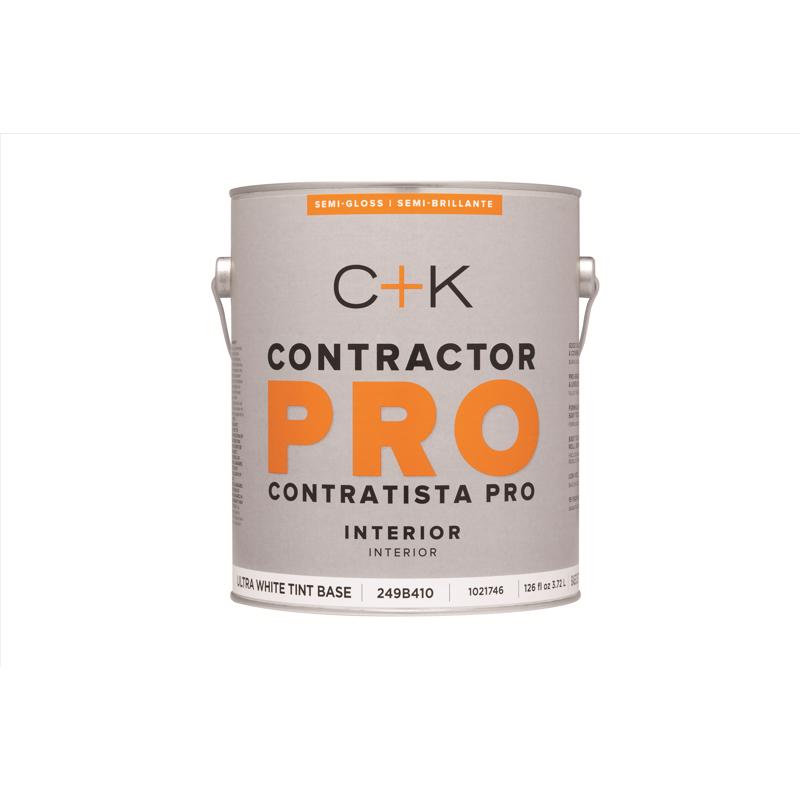 C+K Contractor Pro Semi-Gloss Tint Base Ultra White Base Paint Interior 1 gal, Pack of 4