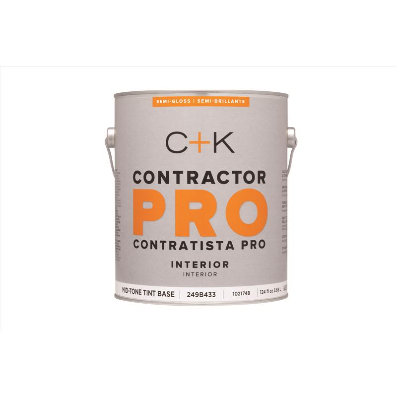 C+K Contractor Pro Semi-Gloss Tint Base Mid-Tone Base Paint Interior 1 gal, Pack of 4