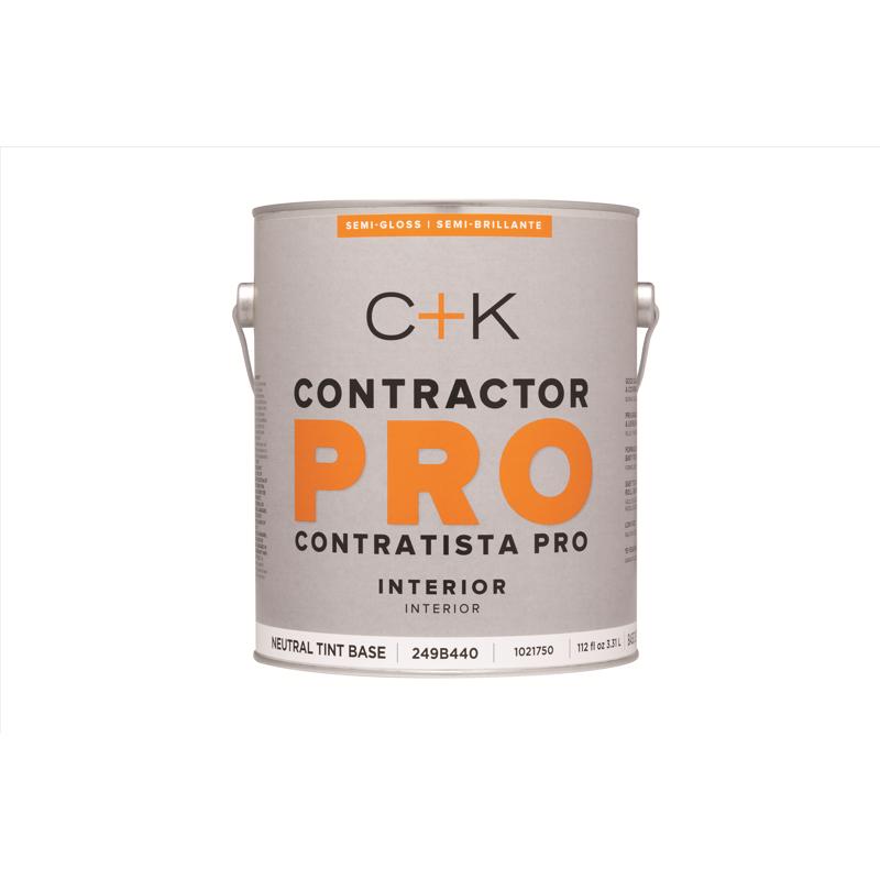C+K Contractor Pro Semi-Gloss Tint Base Tint Base Paint Interior 1 gal, Pack of 4