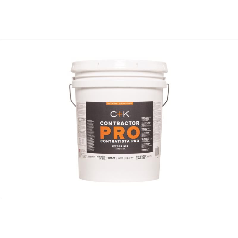 C+K Contractor Pro Semi-Gloss Tint Base Ultra White Base Paint Exterior 5 gal