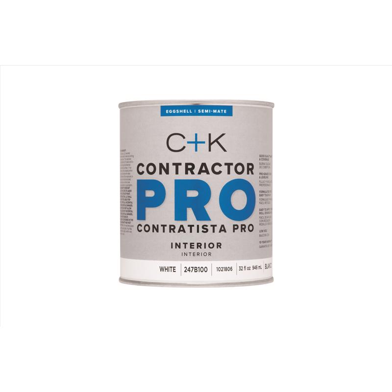 C+K Contractor Pro Eggshell White Water-Based Paint Interior 1 qt, Pack of 4