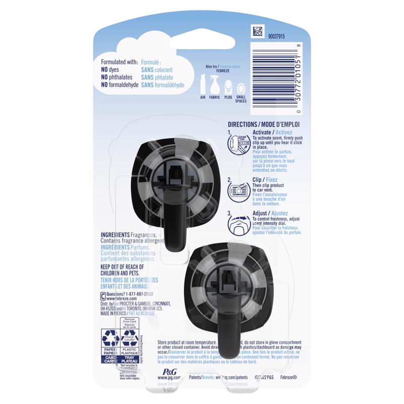 Febreze Car Platinum Ice Scent Vent Clip 0.07 oz Liquid 2 pk, Pack of 8