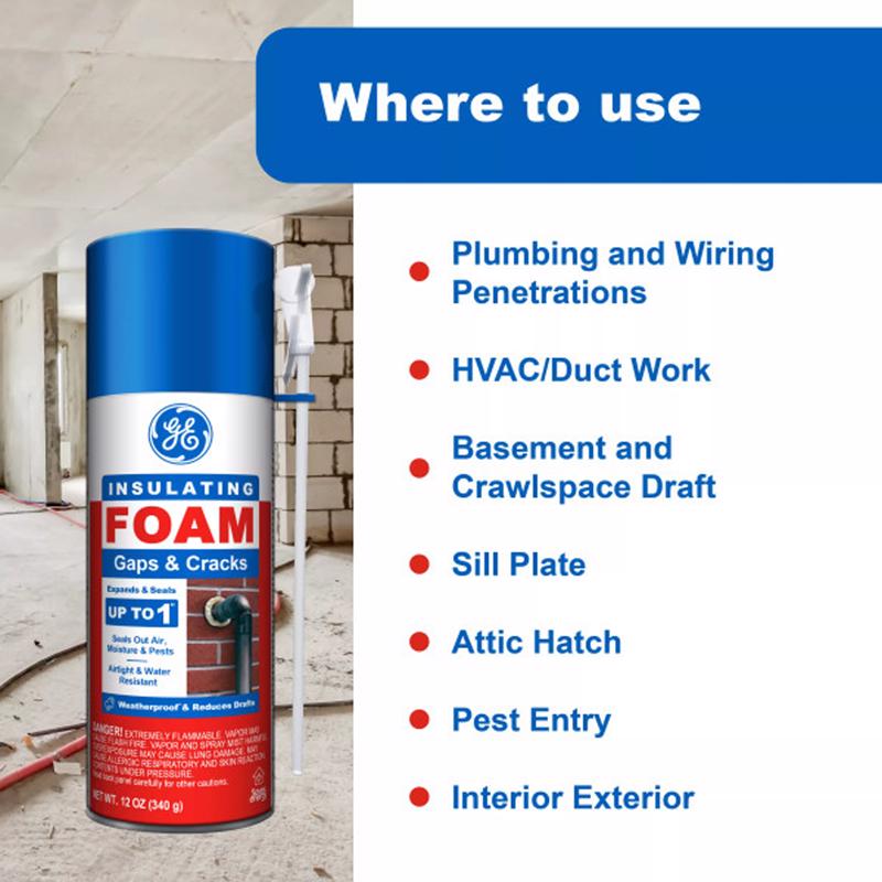 GE White Foam Gaps and Cracks Insulating Sealant 12 oz, Pack of 12
