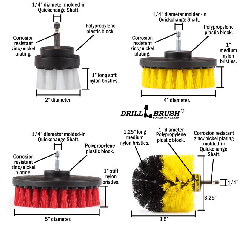 Drillbrush 5 in. W Soft/Medium Bristle Metal Handle Drill Brush Set