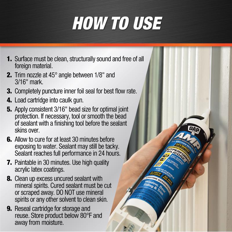 DAP AMP White Polymer Advanced Hybrid Caulk Sealant 9 oz, Pack of 12