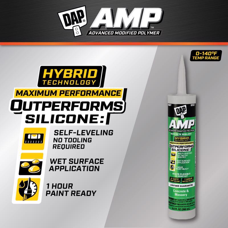 DAP AMP Gray Polymer Advanced Hybrid Self-Leveling Sealant 9 oz, Pack of 12