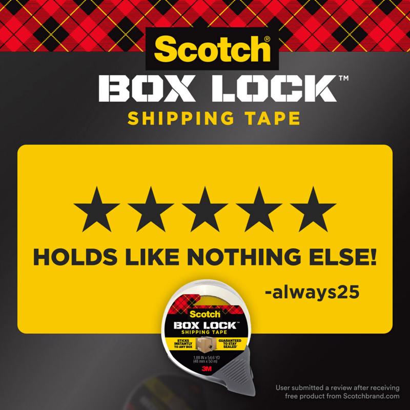 3M Scotch Box Lock 1.88 in. W X 54.6 yd L Shipping Tape with Dispenser, Pack of 6