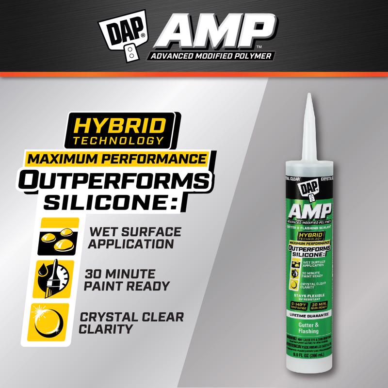 DAP AMP 7079800765 Gutter and Flashing Sealant, Clear, Paste, 9 oz, Pack of 12