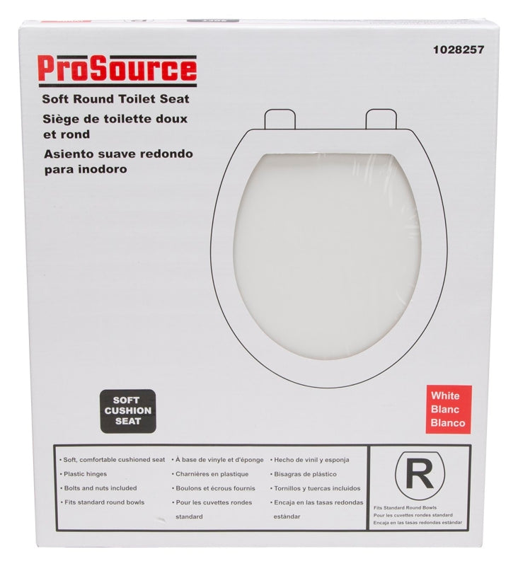 ProSource S001-WH Toilet Seat, Round, PP, White, Plastic Hinge Hinge
