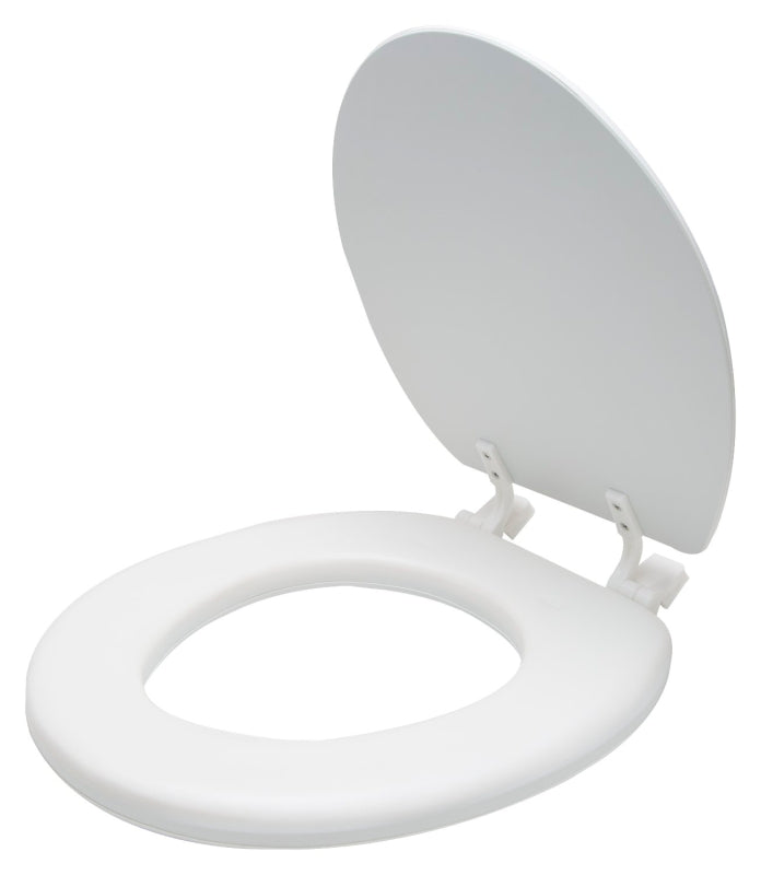 ProSource S001-WH Toilet Seat, Round, PP, White, Plastic Hinge Hinge