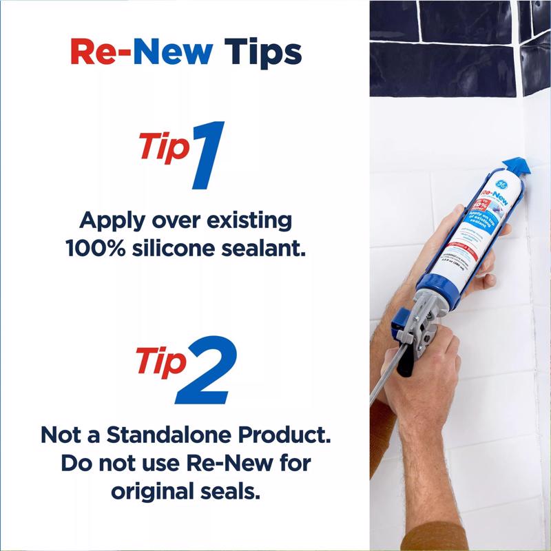 GE Re-New White Silicone Kitchen and Bath Caulk Sealant 9.5 oz, Pack of 12