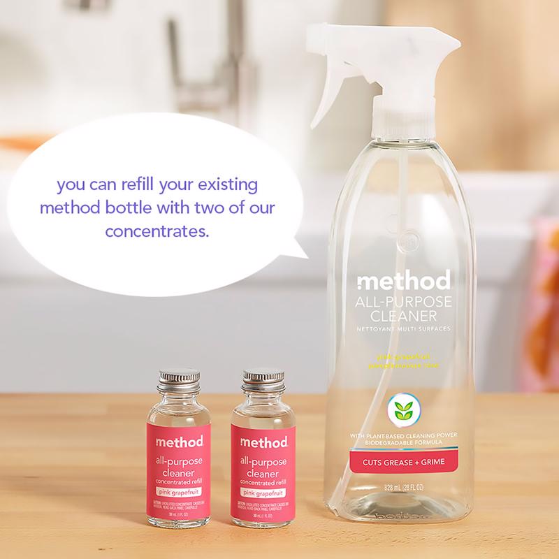 Method Pink Grapefruit Scent Concentrated All Purpose Cleaner Refill Liquid 1 oz, Pack of 12