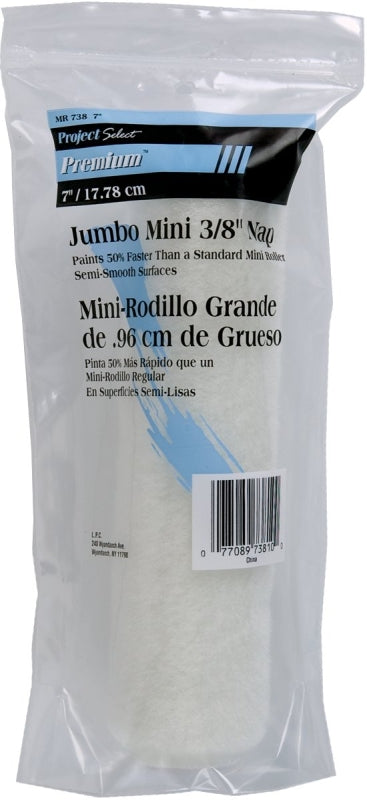 Linzer MR738 Roller Cover, 3/8 in Thick Nap, 6-1/2 in L, Fabric Cover, White