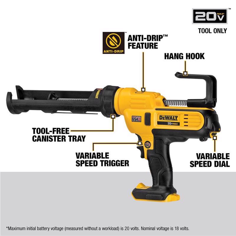 DeWalt 20V MAX Industrial Silicone Emulsion Caulking Gun