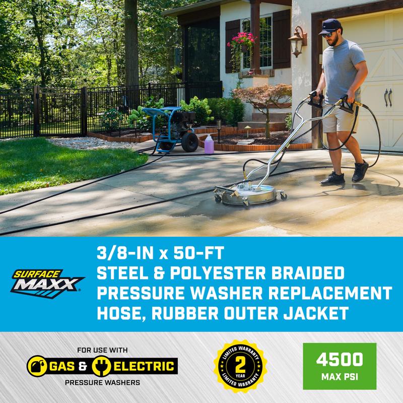 SurfaceMaxx 3/8 in. D X 50 ft. L Steel and Polyester Braided Pressure Washer Hose 4500 psi