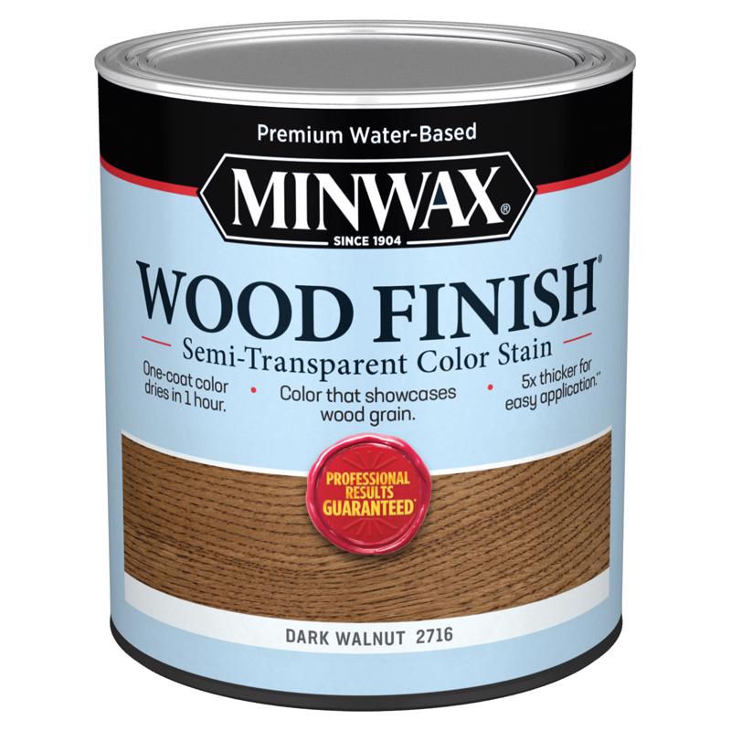 Minwax Wood Finish Water-Based Semi-Transparent Dark Walnut Water-Based Wood Stain 1 qt, Pack of 4