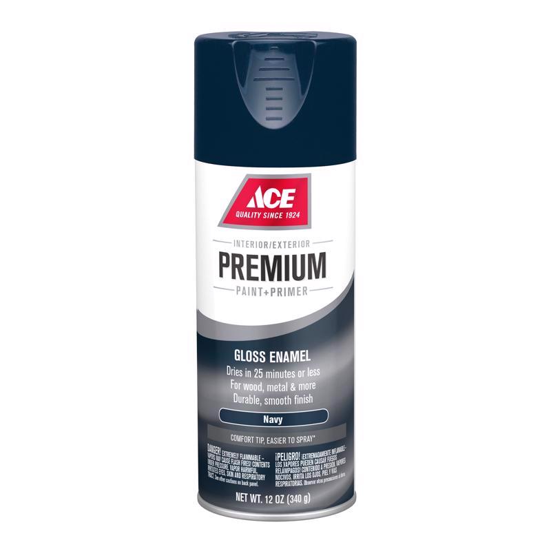 Ace Premium Gloss Navy Paint + Primer Enamel Spray 12 oz, Pack of 6